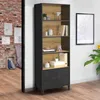 Image de EtagÃ¨re bibliothÃ¨que 4 niveaux avec placard ester portes mÃ©tal noir et plateau bois design industriel