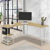 Image de IDMarket Bureau D'angle En Forme De L Detroit Design Industriel Bois Et Métal Blanc