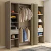 Image de Dressing extensible double MERYL 120/180 x 50 x 180 cm hÃªtre avec Ã©tagÃ¨res + double penderie + rideau taupe
