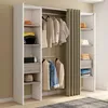 Image de Dressing extensible double MERYL 120/180 x 50 x 180 cm blanc avec Ã©tagÃ¨res hÃªtre + double penderie + rideau taupe