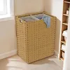 Image de Panier Ã  linge 140L 2 bacs amovibles effet rotin et tissu