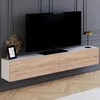 Image de Meuble tv 180 cm suspendu elio 2 portes blanc et bois