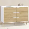 Image de IDMarket Commode 6 Tiroirs Helsinki 115 Cm Scandinave Blanc Et Effet Hêtre