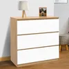 Image de IDMarket Commode 3 Tiroirs Tomi 78 Cm Façon Hêtre Et Blanc