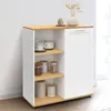 Image de Buffet d'appoint 70 cm vito 3 Ã©tagÃ¨res et placard blanc et plateau bois