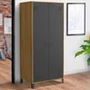 Image de IDMarket Armoire Vestiaire Penderie Ester 2 Portes Métal Noir Et Contour Bois Design Industriel