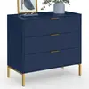 Image de IDMarket Commode 3 tiroirs BLENIA 80 cm bleu nuit et finitions dorées