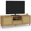 Image de Meuble TV 140 cm vintage HANAE 3 portes effet naturel cannage