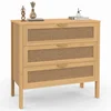 Image de IDMarket Commode 3 tiroirs EDHEN 80 cm cannage coloris bois