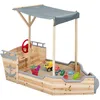 Image de Bac Ã Sable World Bois Bateau De Pirate Avec Banc Coffre Et Toit Gris