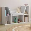 Image de IDMarket Bibliothèque banc OSCAR 6 cases avec coussins gris 102 cm blanc