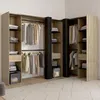 Image de Dressing extensible d'angle MARLON 230 x 140 x 180 cm cm hÃªtre avec penderies + Ã©tagÃ¨res + rideaux noirs