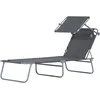 Image de Outsunny Transat Bain De Soleil Pliable Grand Confort Dossier Et Pare-Soleil R?Glable Multi-Positions Gris