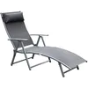 Image de Outsunny Outsunny Transat Chaise Longue Bain De Soleil Pliable Dossier Inclinable Multi-Positions T?Ti?Re Fournie 137l X 64l X 101h Cm Métal ?Poxy Textil?Ne Gris