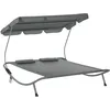 Image de Outsunny Bain De Soleil 2 Places Lit De Jardin Design Contemporain Toit Réglable 2 Roulettes 2 Oreillers Acier Époxy Polyester Gris