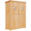 Image de Outsunny Abri De Jardin Armoire De Jardin Remise Pour Outils Sur Pied Dim. 128l X 50l X 164h Cm 2 Étagères 2 Portes 2 Fenêtres Toit Bitumé Étanche Bois Massif Sapin Pré-Huilé