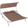 Image de Outsunny Bain De Soleil 2 Places Lit De Jardin Design Contemporain Toit Réglable 2 Roulettes 2 Oreillers Acier Époxy Polyester Marron Foncé