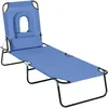 Image de Outsunny Bain De Soleil Pliable Transat Inclinable 4 Positions Chaise Longue De Lecture 3 Coussins Fournis Bleu