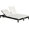 Image de Outsunny Bain De Soleil Transat 2 Places - Grand Confort - Dossier Inclinable Multi-Positions - Matelas Fournis Crème - Résine Tressée 4 Fils Noir