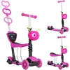 Image de Trottinette Pour Enfants Trottinette 3 Roues Évolutive 3 En 1 Hauteur Guidon Réglable Canne Telescopique Selle Dossier Amovible Rose