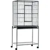 Image de PawHut Pawhut Cage À Oiseaux Portable Avec 4 Mangeoires Et 4 Perchoirs Pratique 81 X 48 X 163 Cm Noir Et Gris