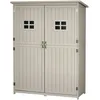 Image de Outsunny Abri De Jardin Armoire De Jardin Remise Pour Outils Sur Pied Dim. 128l X 50l X 164h Cm 2 Étagères 2 Portes 2 Fenêtres Toit Bitumé Étanche Bois Massif Sapin Pré-Huilé Gris