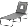 Image de Outsunny Bain De Soleil Pliable Transat Inclinable 4 Positions Chaise Longue De Lecture 3 Coussins Fournis Gris