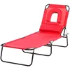 Image de Outsunny Bain De Soleil Pliable Transat Inclinable 4 Positions Chaise Longue De Lecture 3 Coussins Fournis Rouge