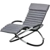 Image de Outsunny Chaise Longue À Bascule Pliable Rocking Chair Design Contemporain Avec Matelas Revêtement Aspect Daim Métal Textilène Gris Noir