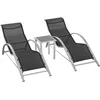 Image de Outsunny Lot De 2 Bains De Soleil Design Contemporain Avec Table Basse Gris