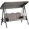 Image de Outsunny Balancelle De Jardin 3 Places Grand Confort Toit Inclinaison Réglable Coussins Plateaux Rétractables Polyester Filé Marron