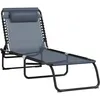 Image de Outsunny Bain De Soleil Transat Pliable Dossier Inclinable Multi-Positions Acier Thermoplastique Lacets Élastiques Noir Textilène Gris