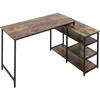 Image de Homcom Bureau D'angle Design Industriel 3 Étagères Aspect Bois Métal Noir