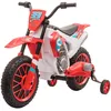 Image de Moto cross électrique enfant 3 à 5 ans 12 V 3-8 Km/h avec roulettes latérales amovibles dim. 106,5L x 51,5l x 68H cm rouge