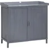 Image de Outsunny Armoire De Rangement De Jardin Sur Pied, Table De Rempotage 2 En 1 Double Porte, Étagère, Plateau Métal Galvanisé - Bois Sapin Gris