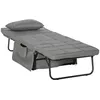 Image de Homcom Fauteuil relax canapé pouf lit d'appoint 4 en 1 dossier inclinable 5 niveaux repose-pied rabattable châssis acier noir polyester gris