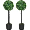 Image de Homcom Lot de 2 buis artificiels topiaires boules Ø 20 x 60H cm avec pots