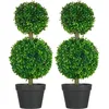 Image de Homcom Lot de 2 arbres buis artificiel double boules avec tronc et pot inclus - H.60 cm PE vert