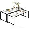 Image de Homcom Tables Gigognes Lot De 2 Tables Basses Design Acier Noir Verre Trempé