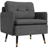Image de Homcom Fauteuil Style Art-Déco Effet Capitonné Métal Noir Doré Tissu Gris