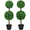 Image de Homcom Lot de 2 buis artificiel double boules - cailloux et pot inclus - H.90 cm PE vert