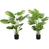 Image de Homcom Lot de 2 plantes artificielles Monstera H. 120 cm tronc branches lichen feuilles de tortue grand réalisme pots inclus