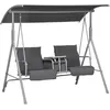 Image de Outsunny Balancelle Design De Jardin 2 Places Inclinaison Toit Réglable Tablette Porte-Gobelet Rangement Métal Gris