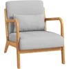 Image de Homcom Fauteuil Lounge 3 Coussins Bois Hévéa Aspect Lin Gris