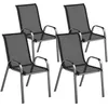 Image de Outsunny Lot De 4 Chaises De Jardin Empilables - Assise Ergonomique, Haut Dossier, Accoudoirs - Acier Textilène Noir