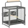 Image de PawHut Cage De Transport Oiseau - Cage De Transport Pour Perroquet - Porte, 2 Trappes De Nourrissage - Acier Gris Moucheté