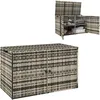 Image de Coffre de jardin 3 portes étagère 350L dim. 118 x 57 x 69 cm résine tressée camaïeu de gris