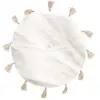 Image de The Home Deco Factory - Tapis rond en coton pompons 90 cm blanc cassé
