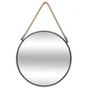 Image de Miroir en métal suspendu avec corde - Diamètre 55 cm - Noir