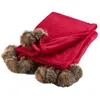 Image de Plaid Rouge À Pompons Doux 150 X 125 Cm